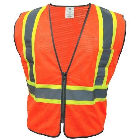 Ge Orange Safety Vest W/Contrast TRIMS - 2 POCKETS L GV078OL